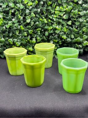 Vintage Akro Agate Green Jadeite Slag Glass Mini Tumbler/Shot Glass- Set of 2
